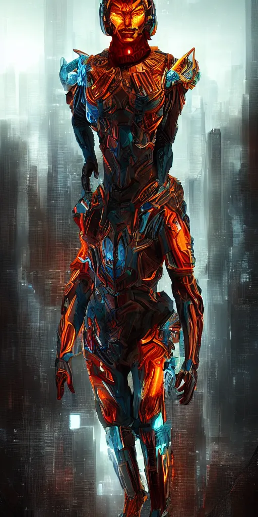 Image similar to A hyperrealistic sci-fi fantasy liger human hybrid, bold colors, dynamic lighting, dark atmosphere, character art, concept art, very detailed and high quality cyberpunk style digital art