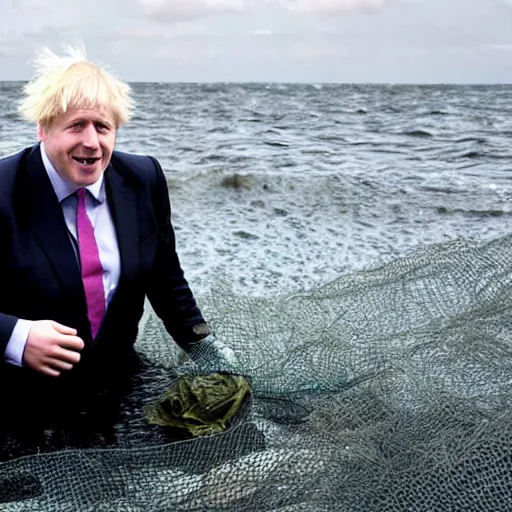 Image similar to photo of boris johnson underwater tangled in fishing net