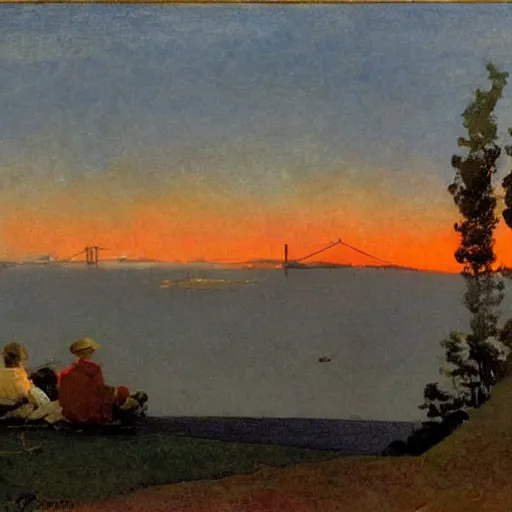 Prompt: a beautiful sunet over the san francisco bay area, by winslow homer