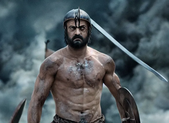 Image similar to film still of rimuru tempest as leonidas in 3 0 0 movie, 8 k