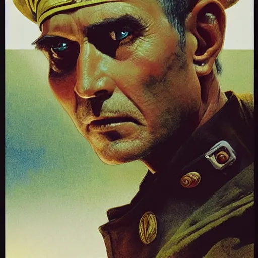 Image similar to a portrait of captain willard in apocalypse now 1 9 7 9 cinematic lighting, photorealistic, octane render, 8 k, depth of field, 3 d, art by artgerm and greg rutkowski and alphonse mucha and uang guangjian and gil elvgren and sachin ten, vietnam war, cinematography by francis ford coppola