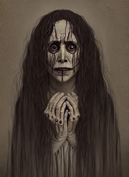 Image similar to portrait of la llorona from the curse of la llorona, desaturated colors, horror lighting, digital art, winning award masterpiece, fantastically eerie, illustration, upscale with simon stalenhag work, trending on artstation, art by wlop and alex ross