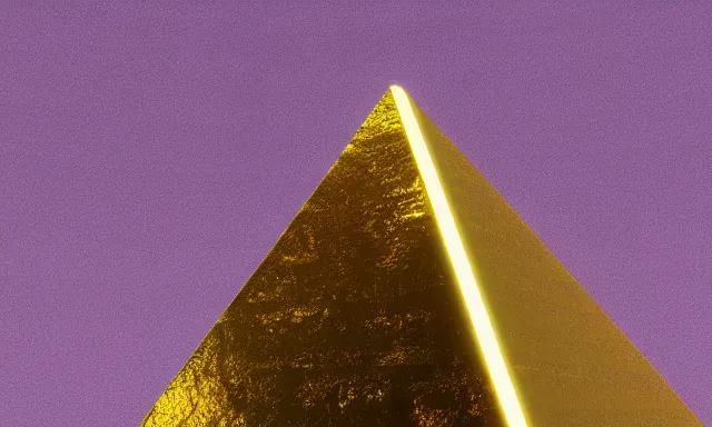 Image similar to gold statue, pyramid, neon lighting, tumblr, 3 d render, 8 k, octane render, cycles render, unreal engine