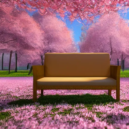 Image similar to A loveseat in the style of a Sakura forest, trending on artstation, artstationHD, artstationHQ, 4k, 8k