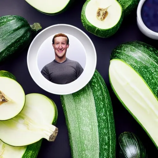 Image similar to mark zuckerberg as a zucchini, professional food photography, unreal engine