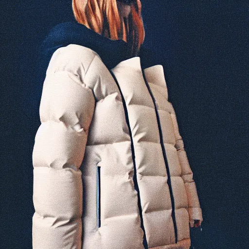 Image similar to realistic! photo of a balenciaga puffer jacket, color film photography, 35mm