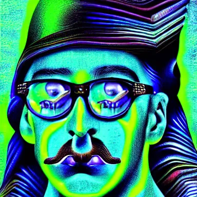 Image similar to portrait of a uncanny artist by Chor Boogie and Salvador Dali collaboration, digital art, mix of aesthetics, close up, high details