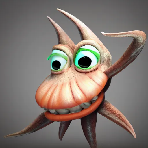 Prompt: cute alien squid creature detailed 3d pixar render