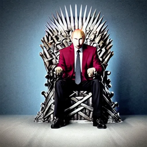 Image similar to “Putin sitting on the iron throne award winning, 4k realistic Photograph”