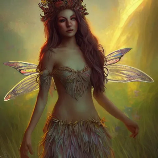 Prompt: Queen of the fae. Fairy people. A fairy Queen. By Richard Brooks. By Anna Podeworna. Jordan Grimmer. Cgsociety.