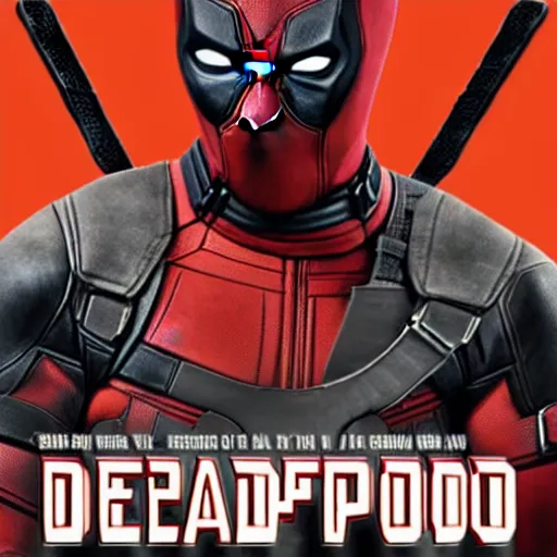 Prompt: Deadpool, doing a wacky expression, Poster, 8k, on a wall in a room, bad camrea