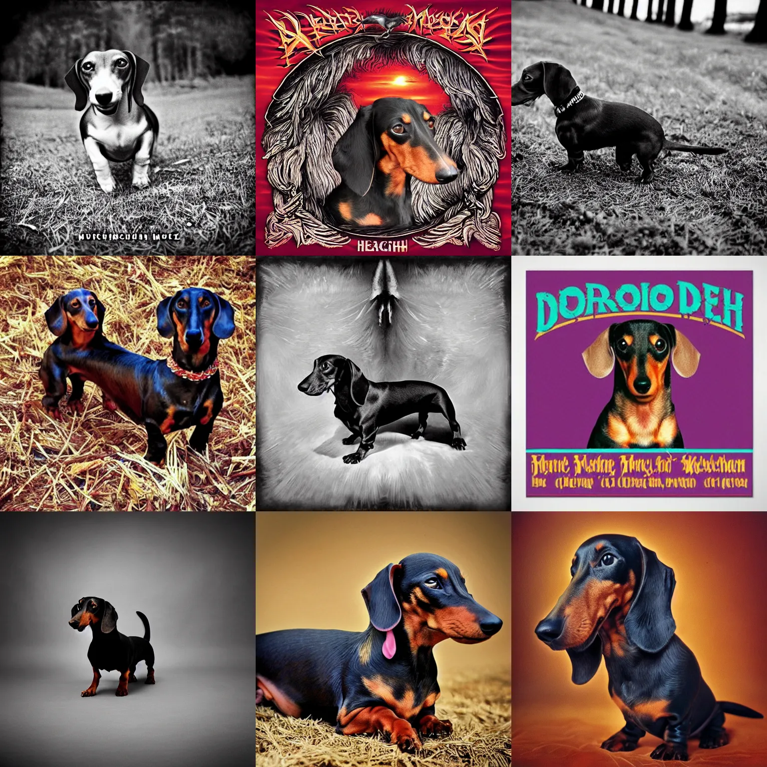 Prompt: dachshund death metal album cover, photo