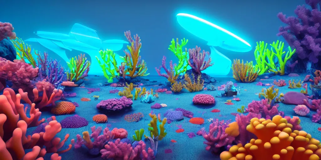 Image similar to majestic neon glowing coral reef, masterpiece painting by fabian jimenez and Jonathan solter, hyper realism, octane render