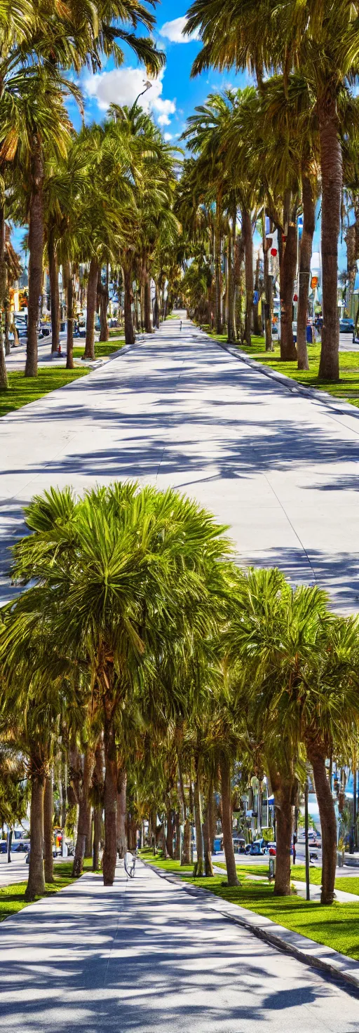 Prompt: photo sidewalk with bike path, palm trees, accessible for the disabled, by professional photographer, 8 k resolution, photo, high quality