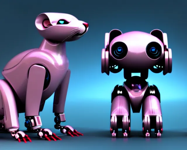 Prompt: futuristic ferret - shaped robot, robotic ferret - shaped 3 d octane render, cyberpunk ferret - shaped mechanical robot