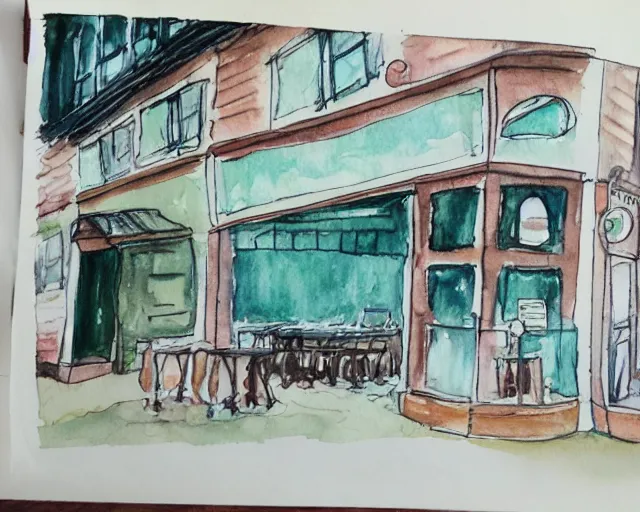 Image similar to a coffee shop smooth light color watercolor ink pen