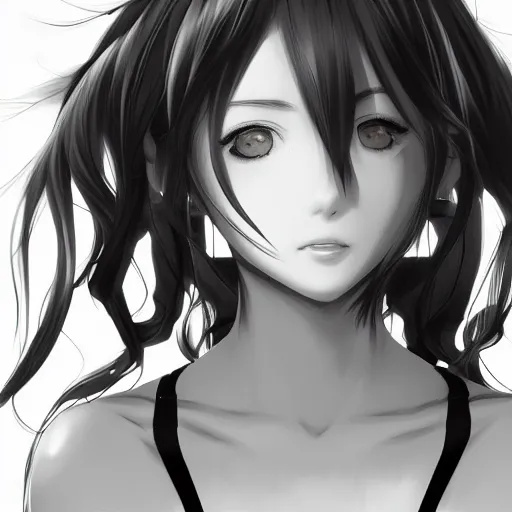 Prompt: bust portrait of a pretty young anime woman, drawn by WLOP, black and white anime manga panel, trending on artstation