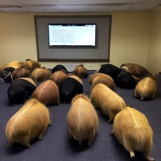 Image similar to Capybara cult meetup at a denny's 3 A.M. backrooms discrete math