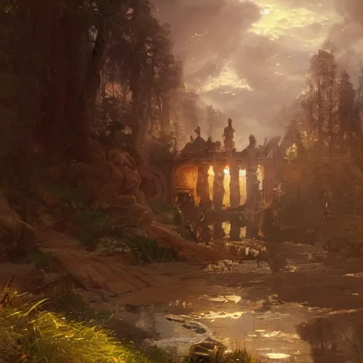 Prompt: the gates of heaven, volumetric lighting, 8 k octane beautifully detailed render, post - processing, extremely hyper detailed, intricate, epic composition, cinematic lighting, masterpiece, trending on artstation, masterpiece, stunning art by anders zorn, wonderful masterpiece by greg rutkowski,