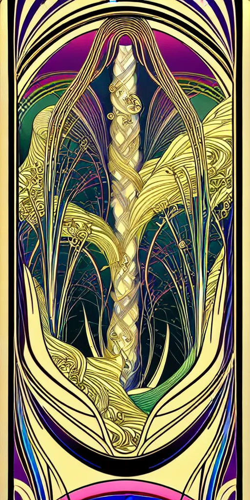 Image similar to the source of future growth dramatic, elaborate emotive Art Nouveau styles to emphasise beauty as a transcendental, seamless pattern, symmetrical, large motifs, rainbow liquid splashing and flowing, 8k image, supersharp, spirals and swirls in Art Nouveau style, medallions, iridescent black and rainbow colors with gold accents, perfect symmetry, High Definition, sci-fi, Octane render in Maya and Houdini, light, shadows, reflections, photorealistic, masterpiece, smooth gradients, high contrast, 3D, no blur, sharp focus, photorealistic, insanely detailed and intricate, cinematic lighting, Octane render, epic scene, 8K