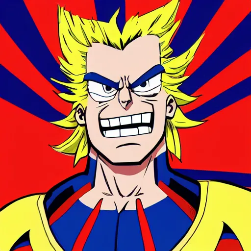 Prompt: All Might from My Hero Academia with an American Flag in the background, marvel comics, intricate, highly detailed, smooth