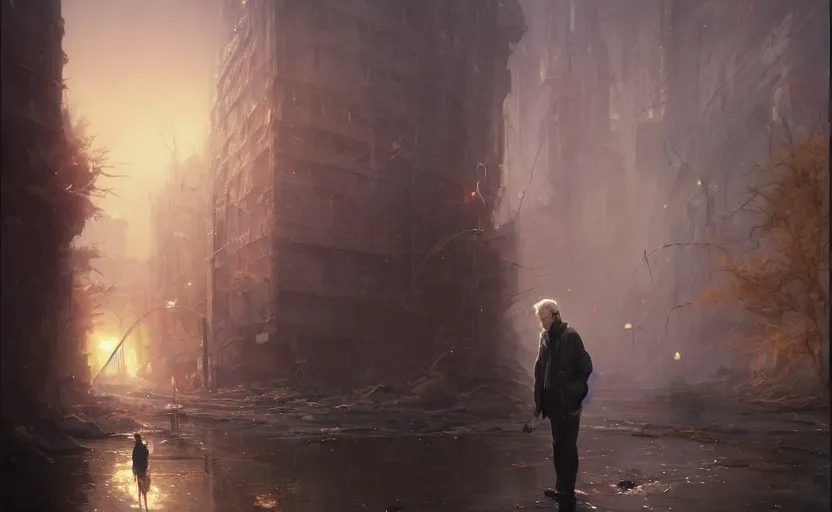 Image similar to highly detailed portrait of joe biden as a homeless, talking to his reflection, stephen bliss, unreal engine, fantasy art by greg rutkowski, loish, rhads, ferdinand knab, makoto shinkai and lois van baarle, ilya kuvshinov, rossdraws, tom bagshaw, global illumination, radiant light, detailed and intricate environment