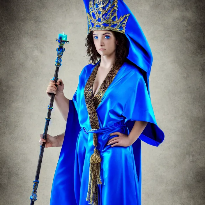 Image similar to full length photo of a very beautiful!! elemental water witch with ornate blue robes staff, highly detailed, 8 k, hdr, smooth, sharp focus, high resolution, award - winning photo