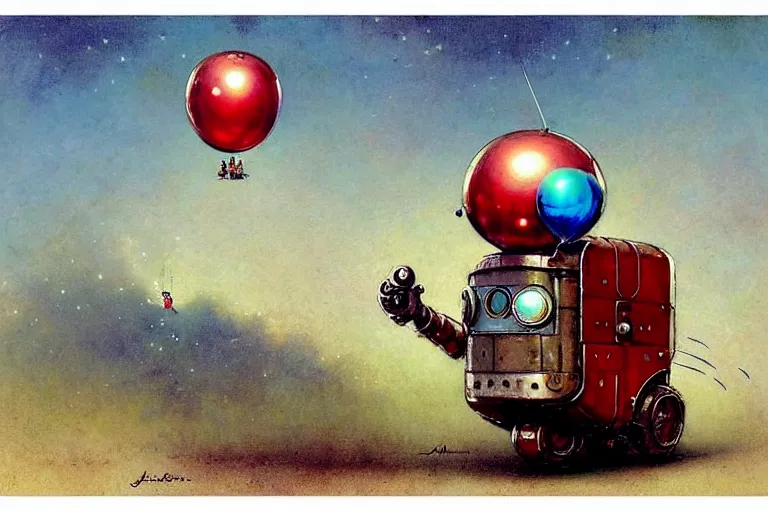 Image similar to adventurer ( ( ( ( ( 1 9 5 0 s retro future robot android mouse rv balloon robot. muted colors. ) ) ) ) ) by jean baptiste monge!!!!!!!!!!!!!!!!!!!!!!!!! chrome red