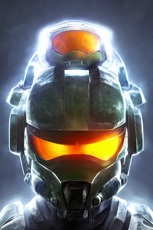 Image similar to robot ninja mask helmet halo master chief radiating a glowing aura global illumination ray tracing hdr fanart arstation by ian pesty and katarzyna da „ bek - chmiel