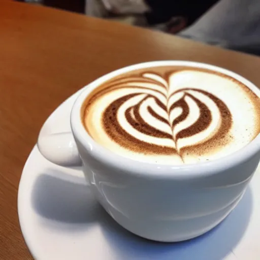 Image similar to most attractive cup of flat white coffee ever, with a maze drawn in the foam