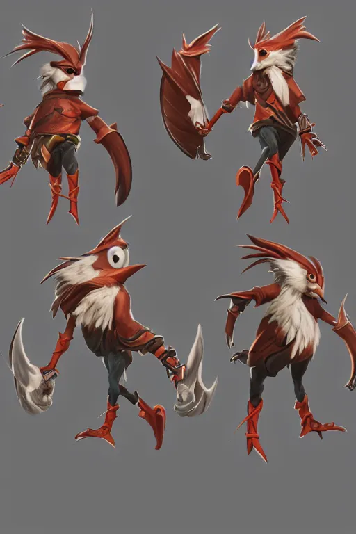 Image similar to Trendy Anthropomorphic bird, MOBA character concept art, 8k, unreal engine