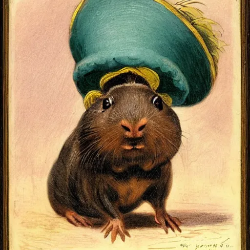 Prompt: a guinea pig wearing a tricorne, in the style of fanny brate