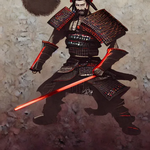 Prompt: an illustration of a samurai turning into the dark lord, Digital art, Trending on artstation