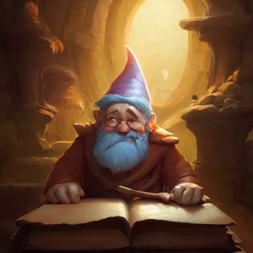 Prompt: old gnome librarian, by justin gerard and greg rutkowski, digital art, realistic painting, fantasy, dnd, character design, trending on artstation