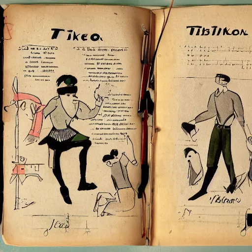 Image similar to an old journal page describing types of TikTok dances with rich illustrations