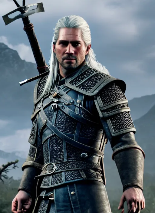 Image similar to film still of paul walker as geralt of rivia in the witcher 3, gameplay, 8 k, hd