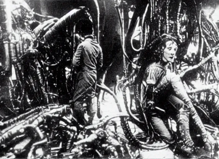 Prompt: scene from the 1916 science fiction film Aliens