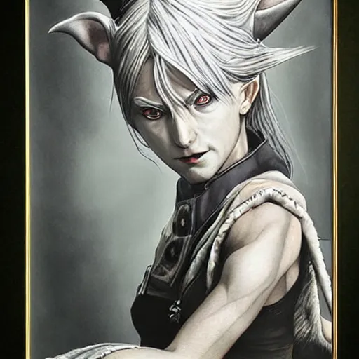 Prompt: a game art portrait, powerful female angry fantasy elf witch, by Takehiko Inoue, hyperrealism