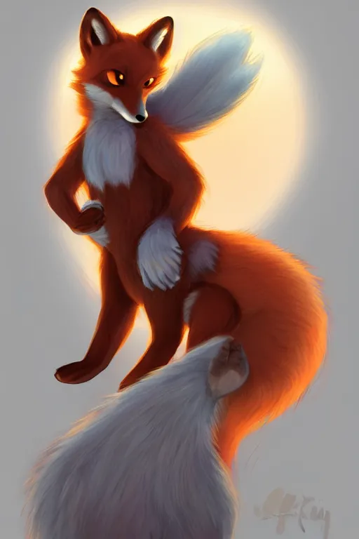 Image similar to an anthropomorphic fox fursona with a fluffy tail, backlighting, trending on artstation, digital art, furry art, trending on furaffinity, fantasy art, by kawacy, anime art