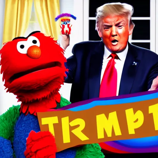 Prompt: Roman Reines hosting a late night talk show with Donald Trump and Elmo, during pride month, realistic photo