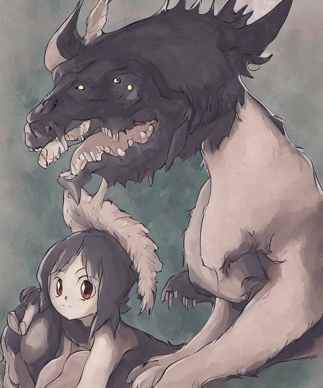 Image similar to a humanoid cute hellhound in the style of studio ghibli in the style of slice of life anime trending on artstation deviantart pinterest detailed realistic hd 8 k high resolution