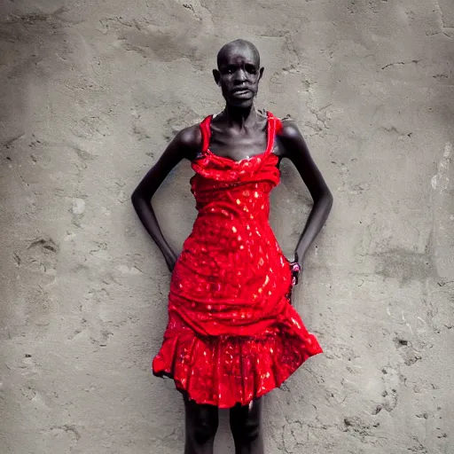 Prompt: photo of a woman in a red dress by eric lafforgue. professional photography.