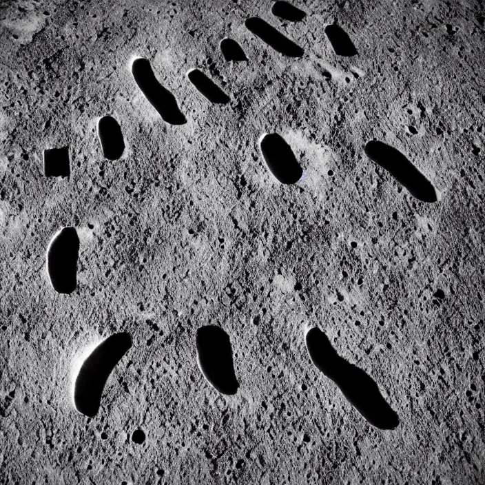 Image similar to wide angle view of the moon with boot prints that kook like the punisher symbol embossed