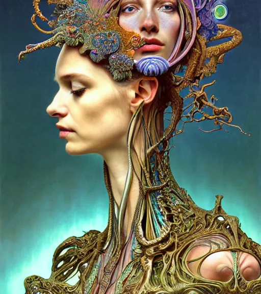 Prompt: gorgeous 3 d model of detailed realistic beautiful young groovypunk queen of andromeda galaxy in full regal attire. face portrait. art nouveau, symbolist, visionary, baroque, giant fractal details. horizontal symmetry by zdzisław beksinski, iris van herpen, raymond swanland and alphonse mucha. highly detailed, hyper - real, beautiful