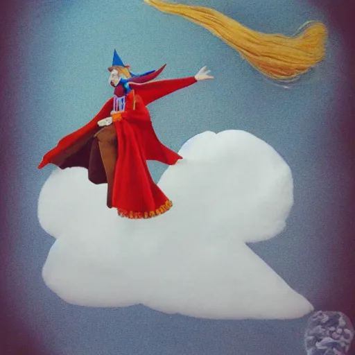 Prompt: wizard riding on cloud