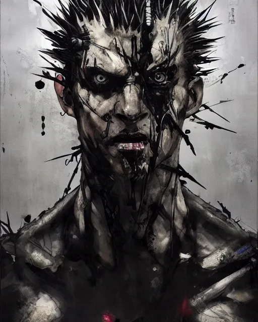 Prompt: bald man with spikes through his eys and skullwide evil grin, black robe, painting by yoji shinkawa, alphonse murac, craig mullins, sui ishida, yoshikata amano, collaborative painting, very detailed and high quality, 4 k, 8 k, artstation