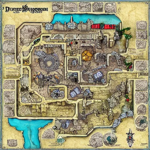 Prompt: map of a dungeon in waterdeep, isometric, detailed, game, dungeons and dragons