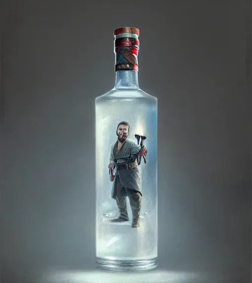 Image similar to qui gon in a gin bottle. magical atmosphere. art by greg rutkowski. lifelike. very detailed 8 k. intricate. soft light. nikon d 8 5 0.