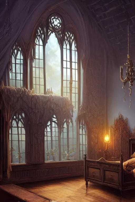 Image similar to a beautiful digital illustration painting of a detailed gothic fantasy bedroom, by benoit b. mandelbrot, steven belledin, martin johnson heade, lee madgwick, caspar david friedrich, and david rios ferreira. 8 k resolution trending on artstation concept art digital illustration