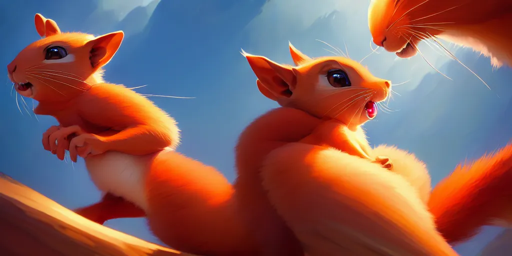 Image similar to hyper detailed ultra sharp of crazy squirrels. behance hd by jesper ejsing, by rhads, makoto shinkai and lois van baarle, ilya kuvshinov, rossdraws radiating a glowing aura global illumination ray tracing hdr, 8 k